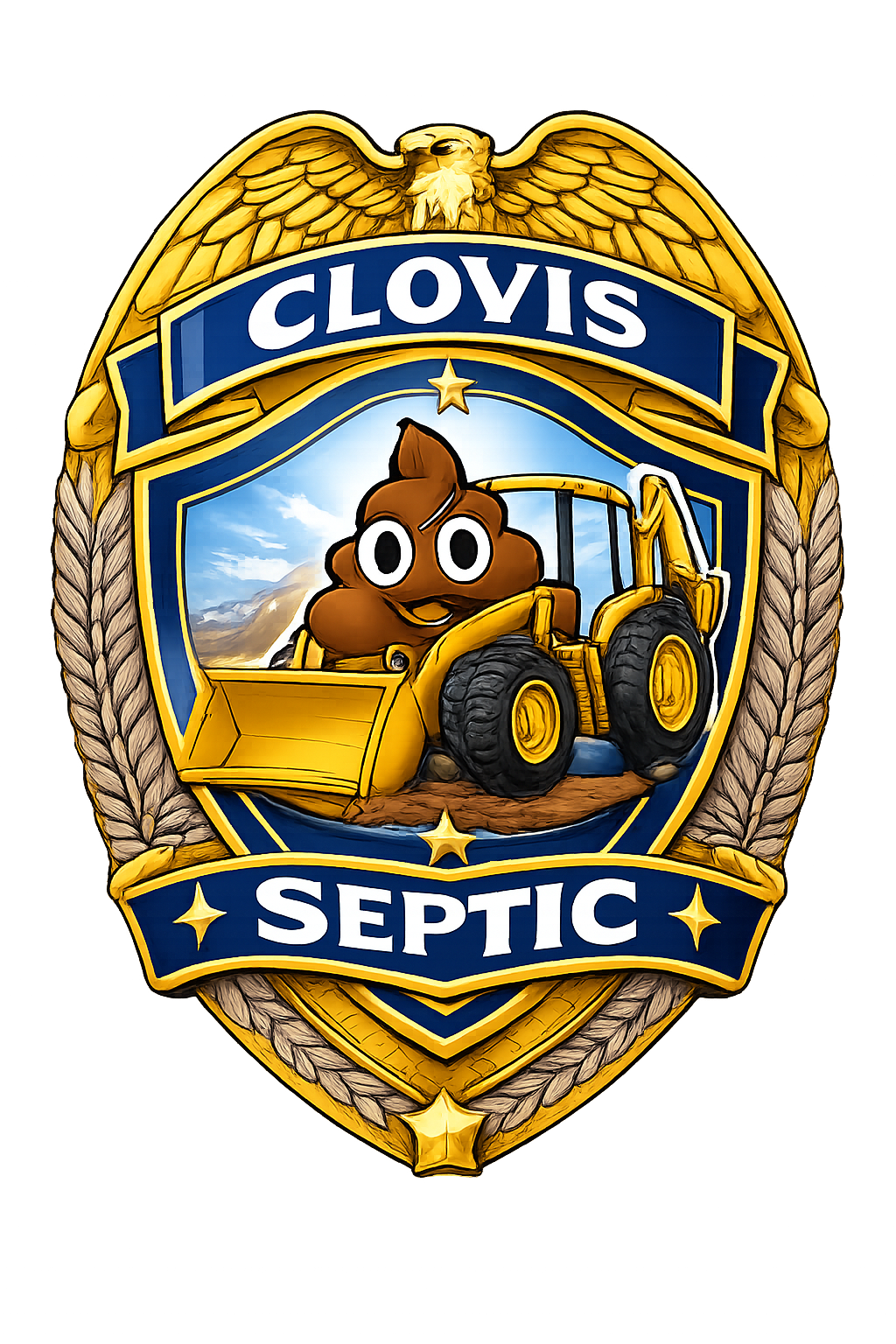 Septic tank and leach line service badge for Clovis, California